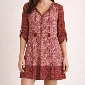 Anthropologie Akemi + Kin Dress Indie Boho Tunic Mini V-Neck Cotton Size Large
